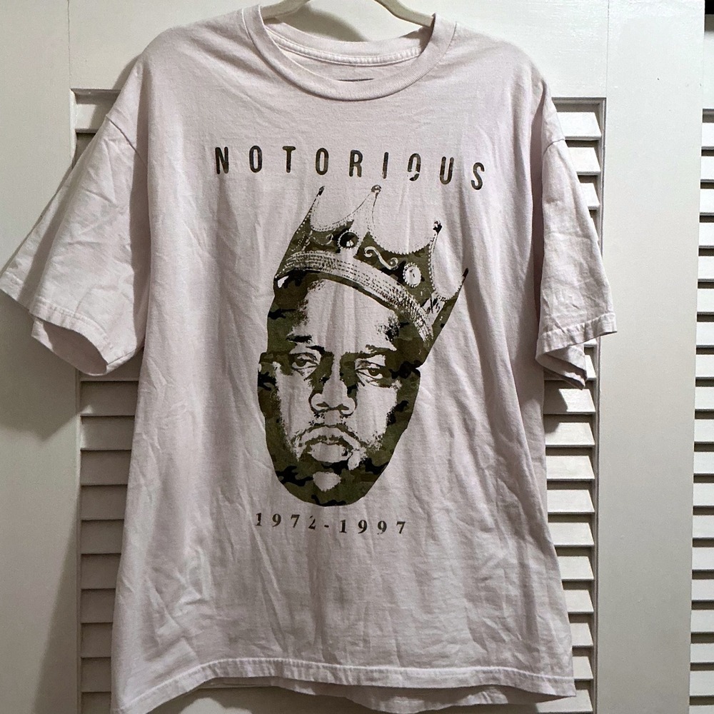 Notorious B.I.G. Graphic T-Shirt Mens LG White Camo Excellent Biggie‎ Smalls Rap